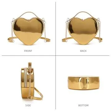 lola mae Heart Shape Satchel Crossbody Purse for women Zip Around Shoulder Bag (MT- Gold)