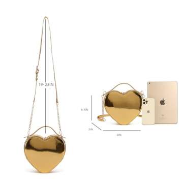 lola mae Heart Shape Satchel Crossbody Purse for women Zip Around Shoulder Bag (MT- Gold)