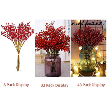 8 Pack Artificial Red Berry Stems for Christmas Decor