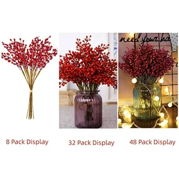 8 Pack Artificial Red Berry Stems for Christmas Decor