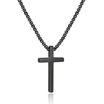 M MOOHAM Cross Necklace for Boys Men, Gifts for Teen Teenage Boys, Black Stainless Steel Cross Penda...