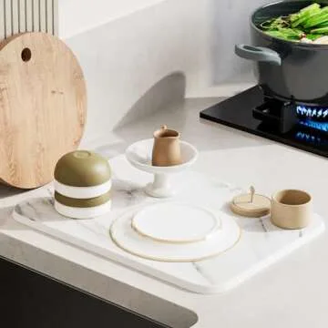 Huolewa Stone Dish Drying Mat for Kitchen Counter, Super Absorbent Quick Dry Stone Mat Kitchen, Heat Resistant Eco-Friendly Diatomaceous Earth Drying Mat for Multi-Scene Use (16x12 Inch, White)