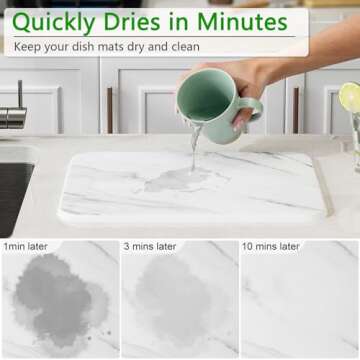 Huolewa Stone Dish Drying Mat for Kitchen Counter, Super Absorbent Quick Dry Stone Mat Kitchen, Heat Resistant Eco-Friendly Diatomaceous Earth Drying Mat for Multi-Scene Use (16x12 Inch, White)