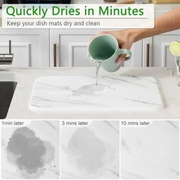 Huolewa Stone Dish Drying Mat for Kitchen Counter, Super Absorbent Quick Dry Stone Mat Kitchen, Heat Resistant Eco-Friendly Diatomaceous Earth Drying Mat for Multi-Scene Use (16x12 Inch, White)