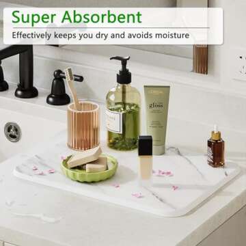 Huolewa Stone Dish Drying Mat for Kitchen Counter, Super Absorbent Quick Dry Stone Mat Kitchen, Heat Resistant Eco-Friendly Diatomaceous Earth Drying Mat for Multi-Scene Use (16x12 Inch, White)