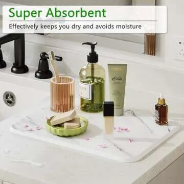 Huolewa Stone Dish Drying Mat for Kitchen Counter, Super Absorbent Quick Dry Stone Mat Kitchen, Heat Resistant Eco-Friendly Diatomaceous Earth Drying Mat for Multi-Scene Use (16x12 Inch, White)