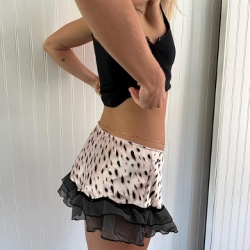 Trendy Y2k Mini Skirt with Ruffle Hem and Prints