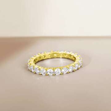 EAMTI 3mm 925 Sterling Silver Wedding Band Round Cubic Zirconia Full Eternity Stackable Engagement R...