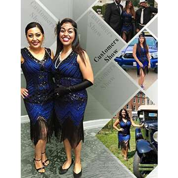meilun 1920s Sequined Inspired Beaded Gatsby Flapper Evening Dress Prom (L, Blue)