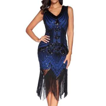 meilun 1920s Sequined Inspired Beaded Gatsby Flapper Evening Dress Prom (L, Blue)