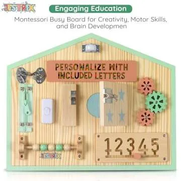 HomeSkill Wall & Travel Busy Board Panel – Can Be Personalized – Sensory Toy with 11 Activities – Solid Wooden Activity Board to Promote Early Childhood Development – Perfect for Toddler Playrooms