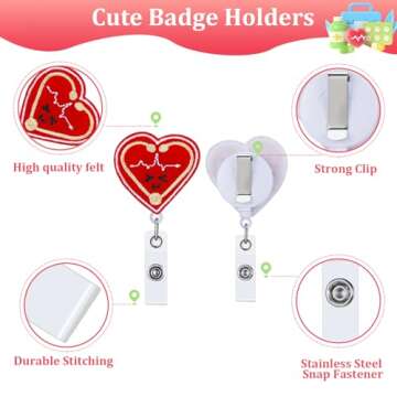 Cute 8-Piece Felt Nurse Badge Reel Set - Retractable Badge Holders with Unique Designs
