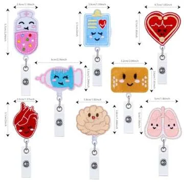 Stylish 8 Felt Nurse Badge Reel Set with Retractable Cord