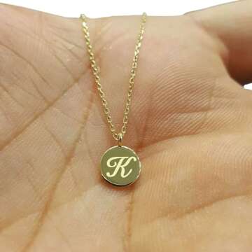 14K Solid Custom Engrave Disc Necklace, Personalized Dainty Solid Gold Charm Pendant, Real Gold 2 Si...