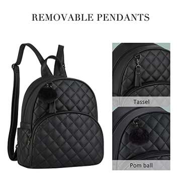 ECOSUSI Mini Backpack for Women Leather Small Backpack Purse for Ladies Cute Pom Bookbag Travel Shou...