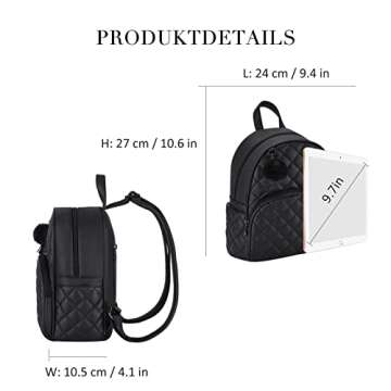 ECOSUSI Mini Backpack for Women Leather Small Backpack Purse for Ladies Cute Pom Bookbag Travel Shoulder Bag with Charm Tassel Black