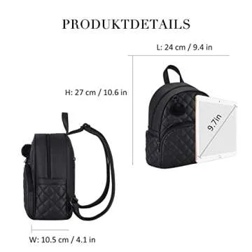 ECOSUSI Mini Backpack for Women Leather Small Backpack Purse for Ladies Cute Pom Bookbag Travel Shoulder Bag with Charm Tassel Black