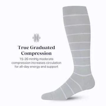 Comrad Nylon Knee High Socks - 15-20mmHg Graduated Compression Socks, (Wide Calf Medium, Heather/White) - Unisex, 1 Pack