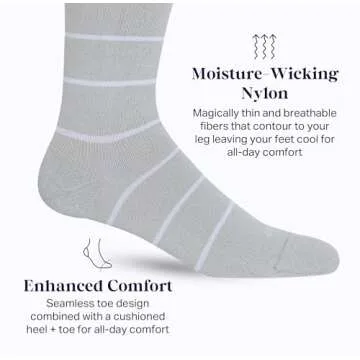Comrad Nylon Knee High Socks - 15-20mmHg Graduated Compression Socks, (Wide Calf Medium, Heather/White) - Unisex, 1 Pack