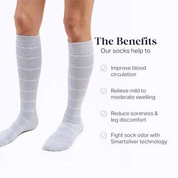 Comrad Nylon Knee High Socks - 15-20mmHg Graduated Compression Socks, (Wide Calf Medium, Heather/White) - Unisex, 1 Pack