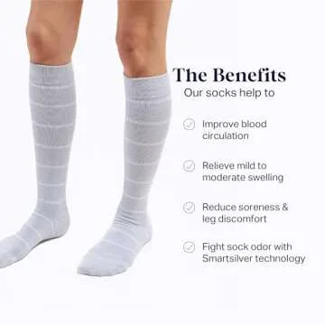Comrad Nylon Knee High Socks - 15-20mmHg Graduated Compression Socks, (Wide Calf Medium, Heather/White) - Unisex, 1 Pack