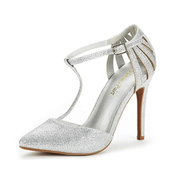 DREAM PAIRS Women's Elegant High T-Strap Stiletto Heels for Any Occasion, Size 10, Silver Glitter
