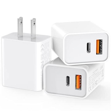 CSODINCE 3 Pack USB C Wall Charger, 20W Durable Dual Port QC+PD 3.0 Power Adapter, Double Fast Plug Charging Block for iPhone 14/14 Pro/13/15/15 Pro/Pro Max/Plus, XS/XR/X, Watch Series 8/7 Cube，White