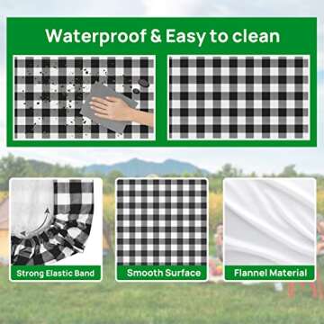 RNOONY Vinyl Fitted Picnic Table Cover with Bench Covers and Bag, 6ft Outdoor Waterproof Windproof Tablecloth with Elastic Edges. Camping RV Gear Campers Must Have 72x30 Inches 4 Pcs Set (Black)