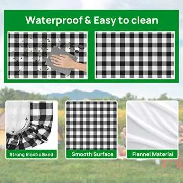 RNOONY Vinyl Fitted Picnic Table Cover with Bench Covers and Bag, 6ft Outdoor Waterproof Windproof Tablecloth with Elastic Edges. Camping RV Gear Campers Must Have 72x30 Inches 4 Pcs Set (Black)