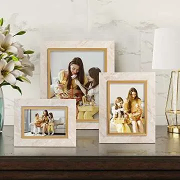 ArtbyHannah 10 Pack 4x6 Picture Frames Set with Marble Pattern and Gold Trim for Table Top Display and Wall Mounting，Ornate Photo Frame Wall Art for Home Decor