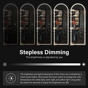 CASSILANDO 63" x 20" Full Length Mirror with LED Lights, LED Floor Mirror, Arched Lighted Mirror, Free Standing Floor Mirror, Wall Mounted Mirror