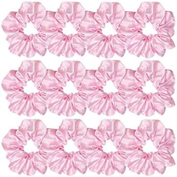 Sufermoe 12 Pcs Satin Silk Hair Scrunchies (4.5 Inch), Light Pink Elastic Hair Ties for Women and Girls, Fashion Hair Accessories for Daily Life, Yoga, Working, Studying, Running, Holidays, Parties