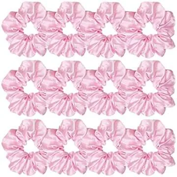 Sufermoe 12 Pcs Satin Silk Hair Scrunchies (4.5 Inch), Light Pink Elastic Hair Ties for Women and Girls, Fashion Hair Accessories for Daily Life, Yoga, Working, Studying, Running, Holidays, Parties