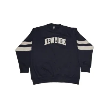 Activa Apparel New York Sleeve Stripe Patch Sweatshirt for Men and Women in Navy/Heather Grey