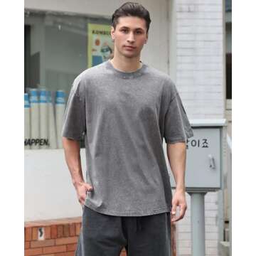 3 Pcs Oversized Heavy Cotton Summer T-Shirts Vintage Unisex Short Sleeves Casual Loose Basic Tops(Be...