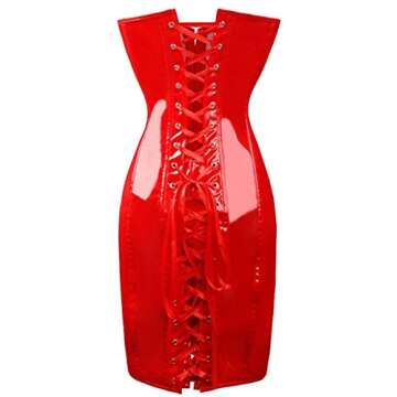 Alivila.Y Fashion Women's Shiny PVC Lace Up Corset Dress 2041-Red-XL