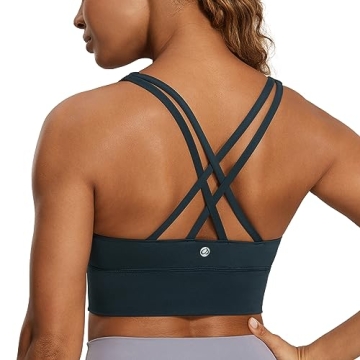 CRZ YOGA Womens Strappy Longline Sports Bra - Medium Impact Criss Cross Yoga Padded Bras Workout Cro...