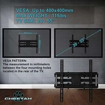 Cheetah APDAM3B Dual Articulating Arm TV Wall Mount fits 32-65" TVs, Newer Displays up to 83", 115lbs VESA 400 and 16" Studs, Low 2.7" Profile Extends to 14", Full Motion Tilt Swivel Mounting Bracket
