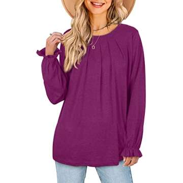 Dofaoo Womens Fall Tops Casual Ruched Long Sleeve Tee Shirts For Women Fuchsia M