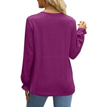 Dofaoo Womens Fall Tops Casual Ruched Long Sleeve Tee Shirts For Women Fuchsia M