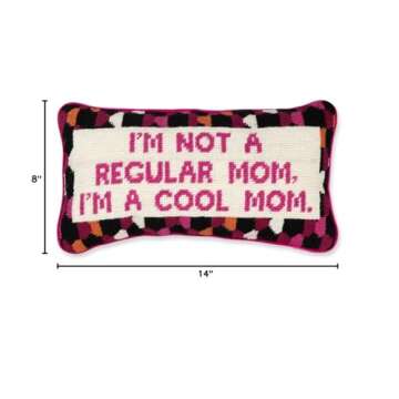 FURBISH Needlepoint Decorative Throw Pillow - Cool Mom - 8" x 14" - Small Embroidered Accent Pillow for Bed, Chair, Couch, Sofa - Aesthetic Room Decor