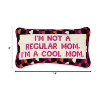 FURBISH Needlepoint Decorative Throw Pillow - Cool Mom - 8" x 14" - Small Embroidered Accent Pillow for Bed, Chair, Couch, Sofa - Aesthetic Room Decor