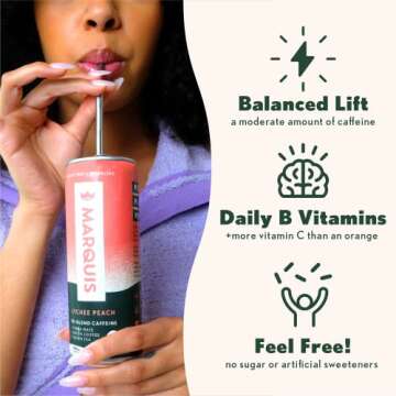 Marquis - Natural Energy Drink - Super Berry - Sugar Free - 0 Calories - 100mg of Organic Plant Based Caffeine - Yerba Mate - Green Tea - Vitamin C & B Vitamins - Vegan - 12 oz Cans - 12 Pack