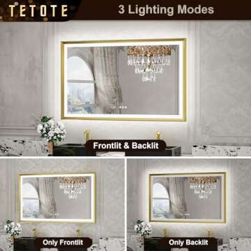 TETOTE Gold LED Mirror for Bathroom 24x32 Metal Frame Frontlit & Backlit Lighted Vanity Mirror Baroq...