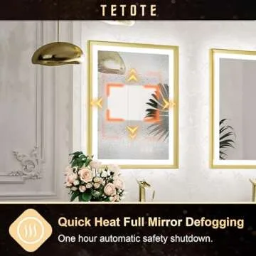 TETOTE Gold LED Mirror for Bathroom 24x32 Metal Frame Frontlit & Backlit Lighted Vanity Mirror Baroque Anti Fog Stepless Dimmable White/Warm/Natural,CRI90+,Wall Mounted(Horizontal/Vertical)