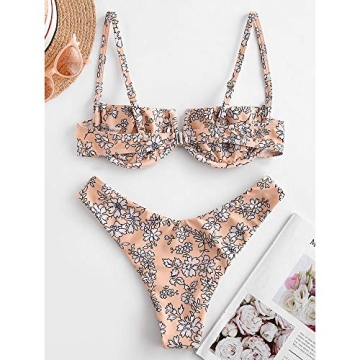 ZAFUL Women's Floral Underwire High Leg Bikini Set