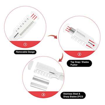 BANGMENG Hair Trimmer With Split Ends Razor - 2 Pieces For Thin & Thick Hair Cutting and Styling: Dense & Wide Teeth Combs, Double-Edge Blades
