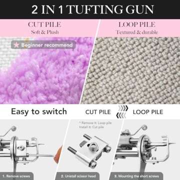 Tufting Gun 2 in 1 Cut Pile Loop Pile Rug Gun Machine Starter Kit Rug Tufting Kit Electric Tufting G...