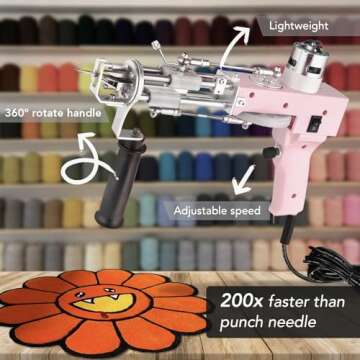 Tufting Gun 2 in 1 Cut Pile Loop Pile Rug Gun Machine Starter Kit Rug Tufting Kit Electric Tufting Gun Carpet Weaving Flocking Machine, includes 10 Tufting Gun Skin Stickers, 100-240V (Baby Pink)