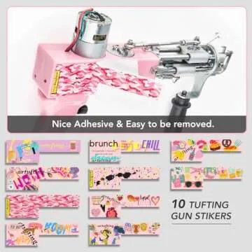 Tufting Gun 2 in 1 Cut Pile Loop Pile Rug Gun Machine Starter Kit Rug Tufting Kit Electric Tufting Gun Carpet Weaving Flocking Machine, includes 10 Tufting Gun Skin Stickers, 100-240V (Baby Pink)